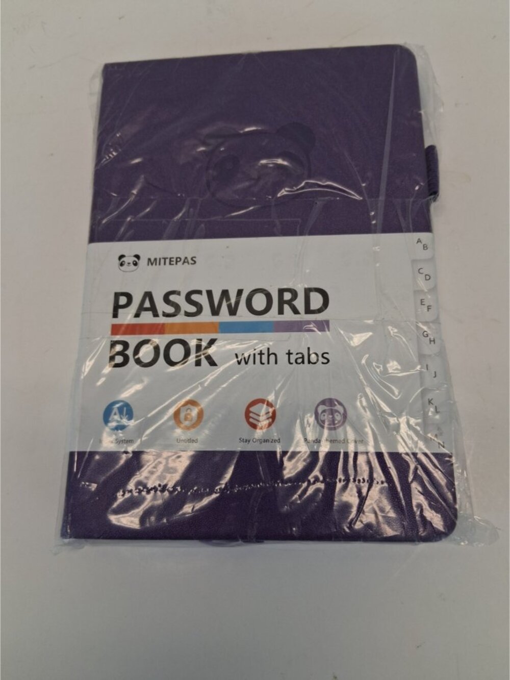 Mitepas Password Book w/ Tabs Purple Panda 7.5 x 5.25" NOS New Old Stock Sealed